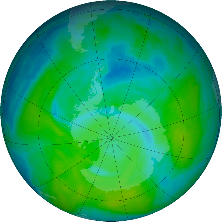 Antarctic ozone map for 20 December 1996